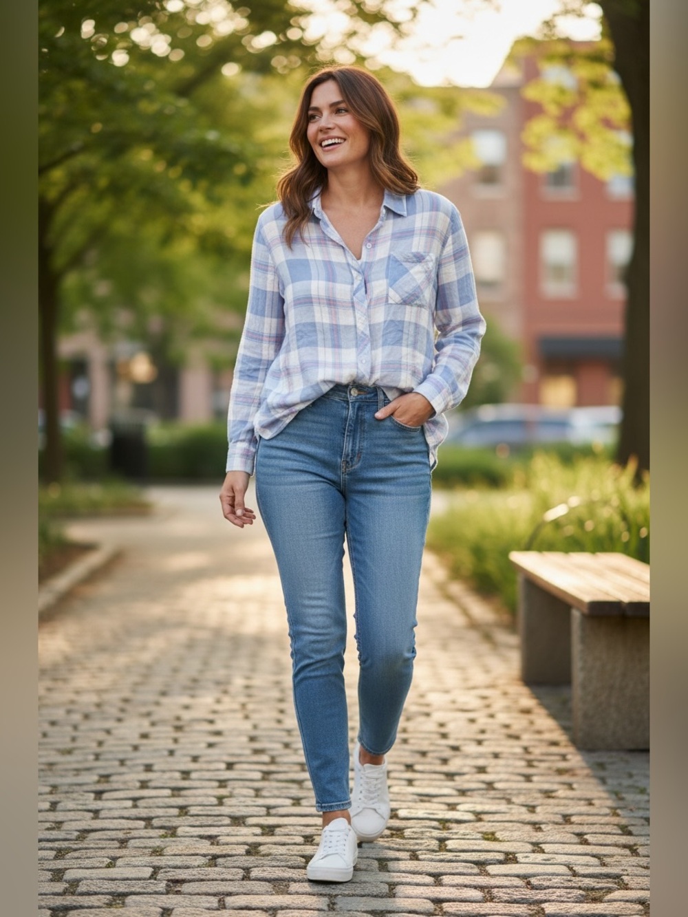 Well Worn Lavender and White Plaid Button-Down Shirt